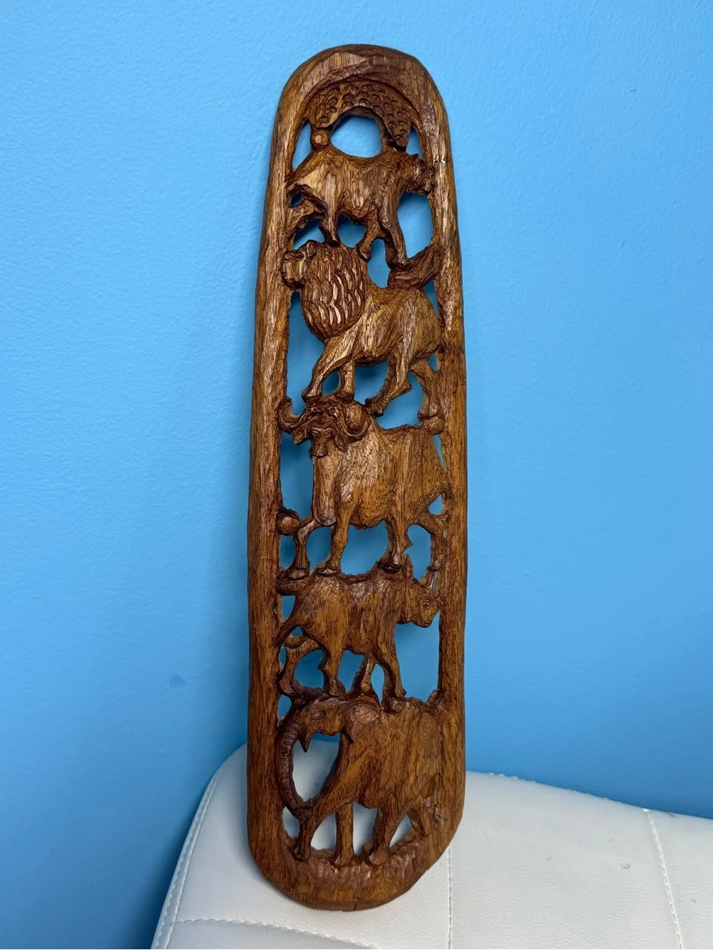 Hand-Carved Wooden African Big Five Wildlife Relief Wall Panel